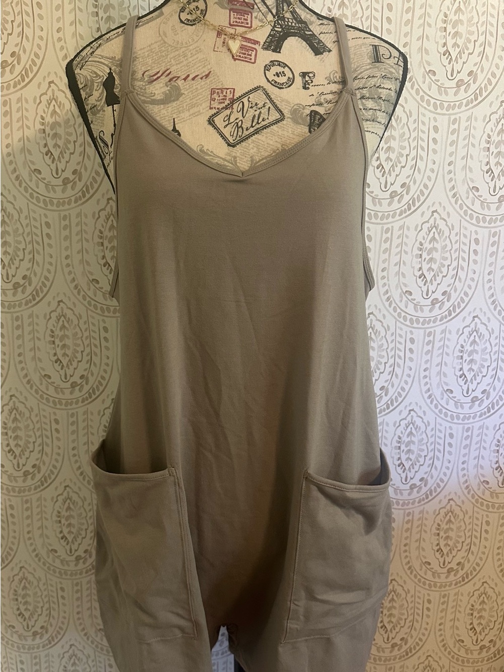 Amazon Women's Sleeveless Pocket Romper - Taupe